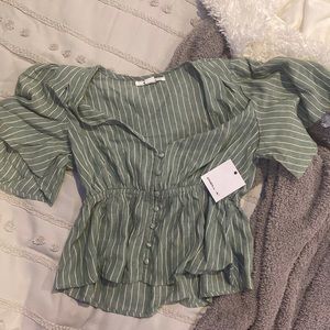 O’neill Green Striped Top, Low neck